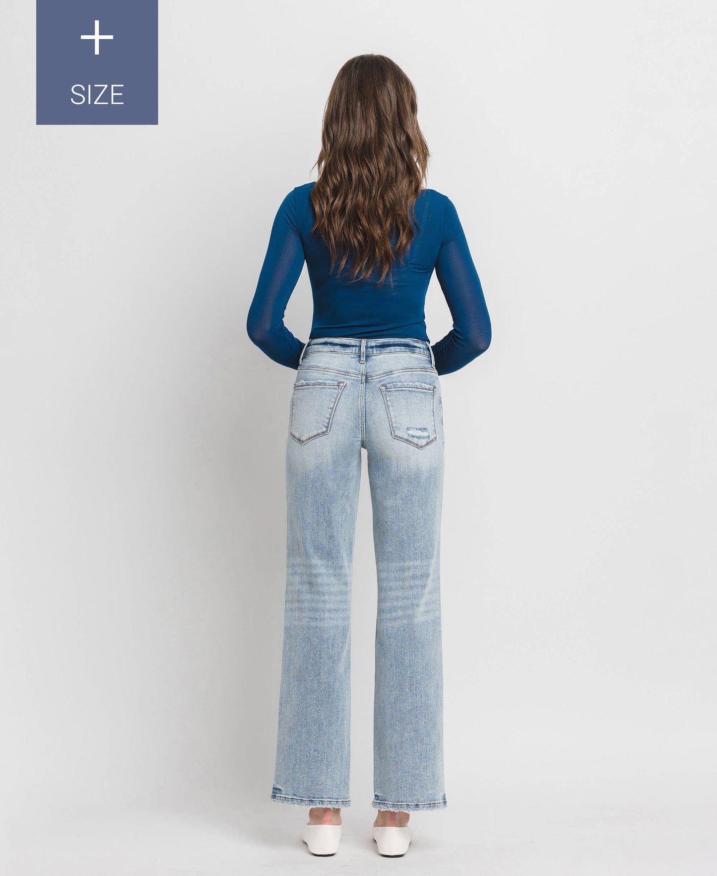 PLUS SIZE TUMMY CONTROL MID RISE SLIM WIDE JEANS LV1358-P