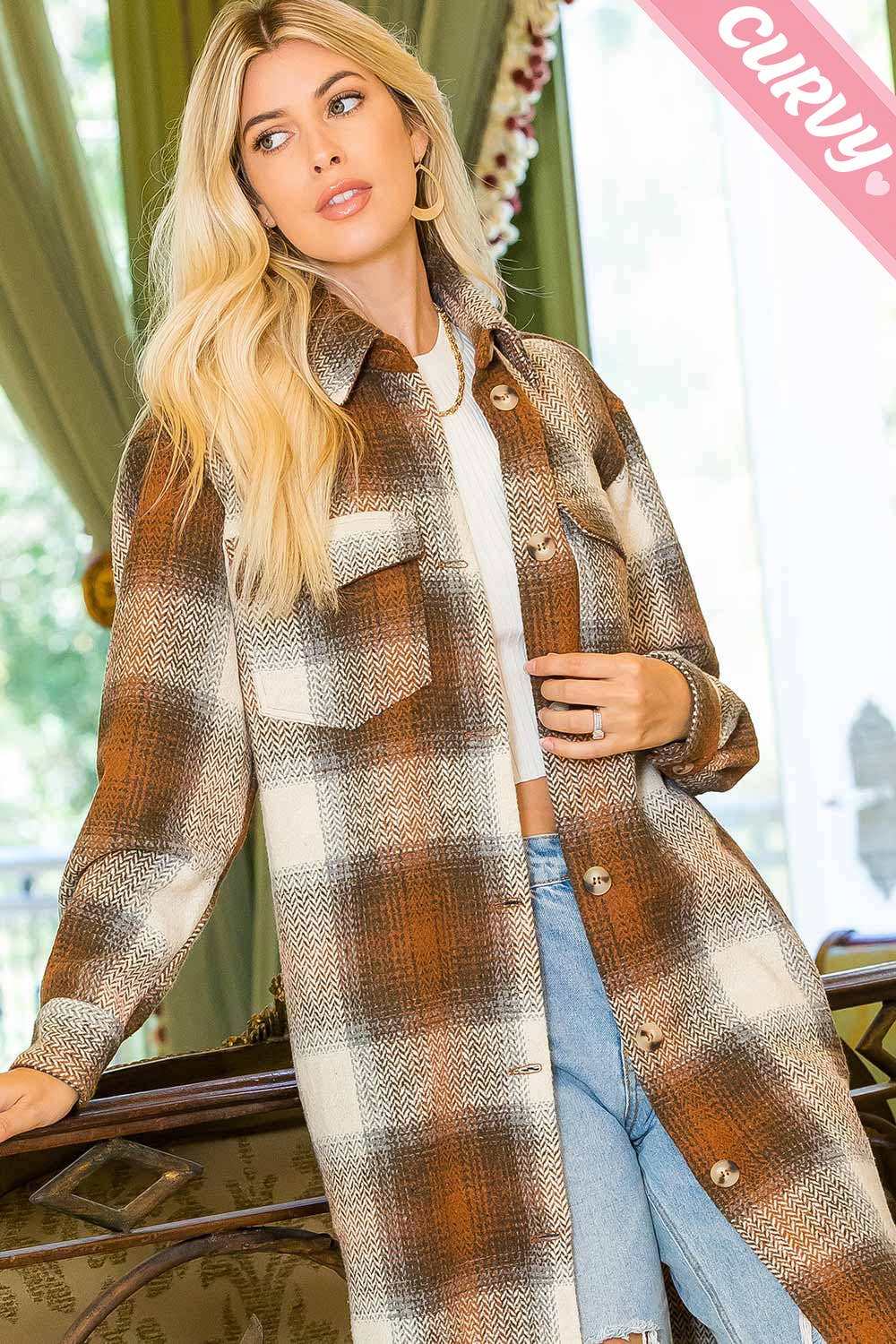 PLUS SIZE SHACKET /PLAID COAT