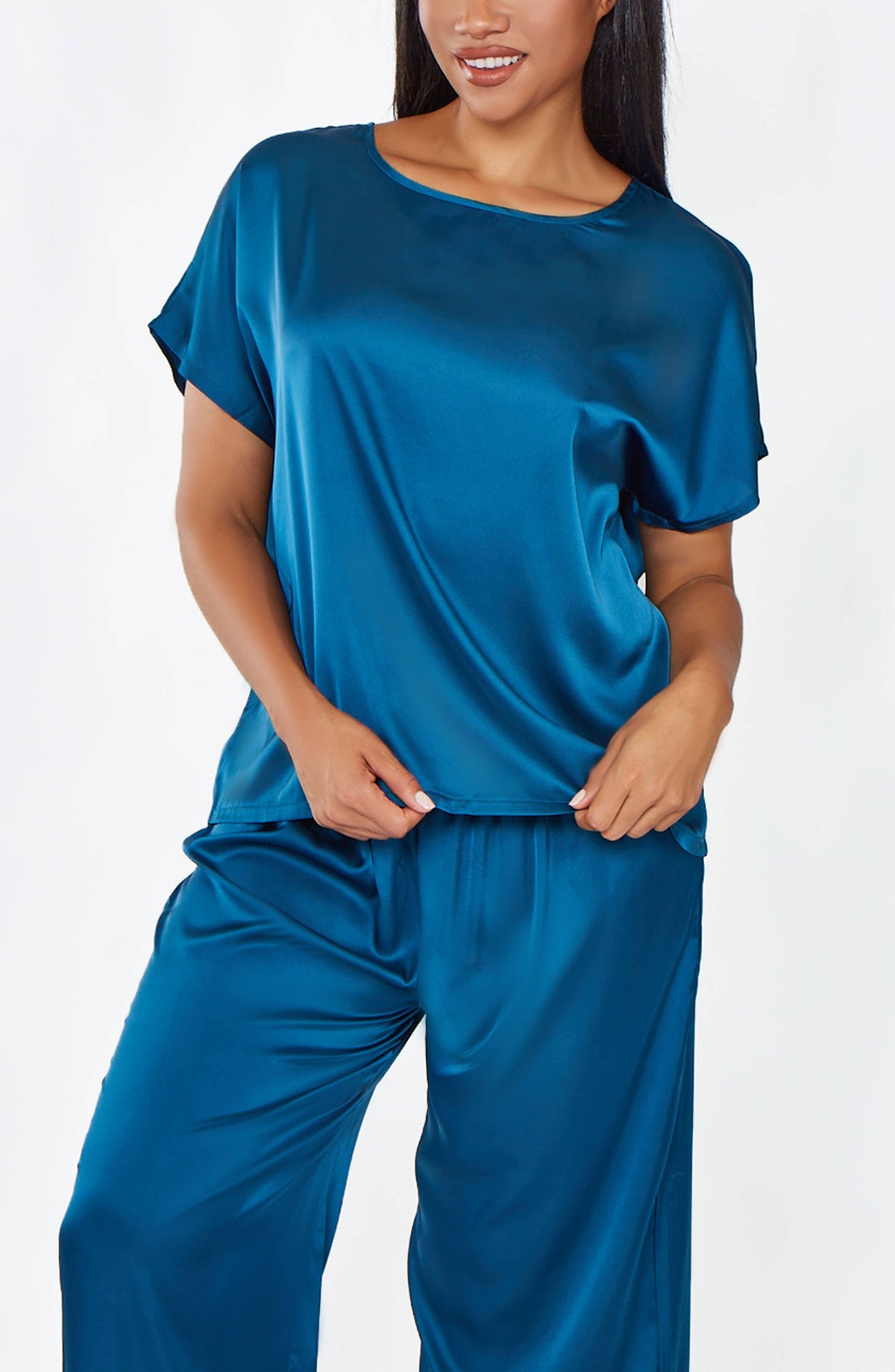 Julie Plus Size Satin Pullover Top and Pants Loungewear Set