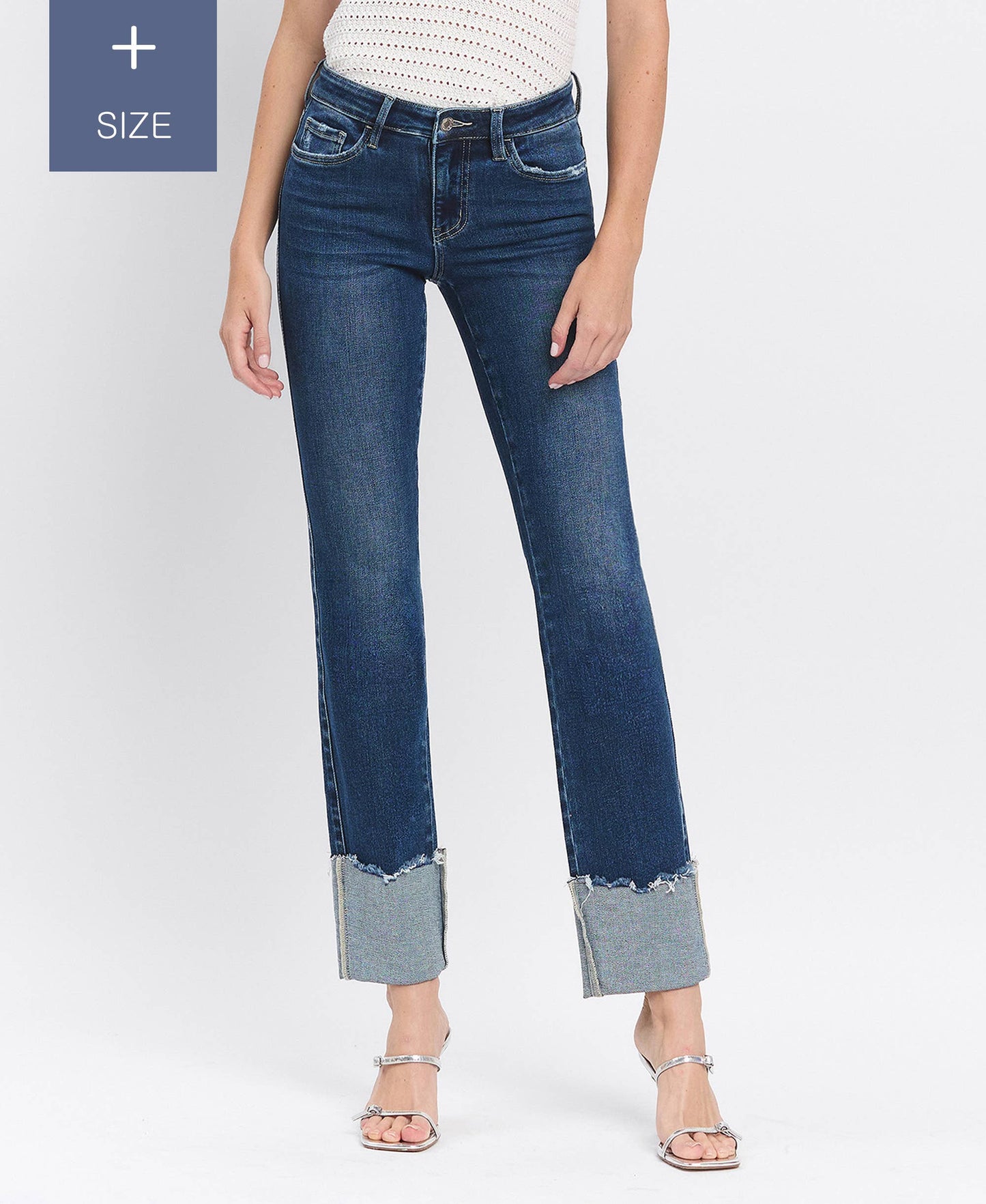 PLUS TUMMY CONTROL MID RISE CUFFED SLIM STRAIGHT LV1513-P