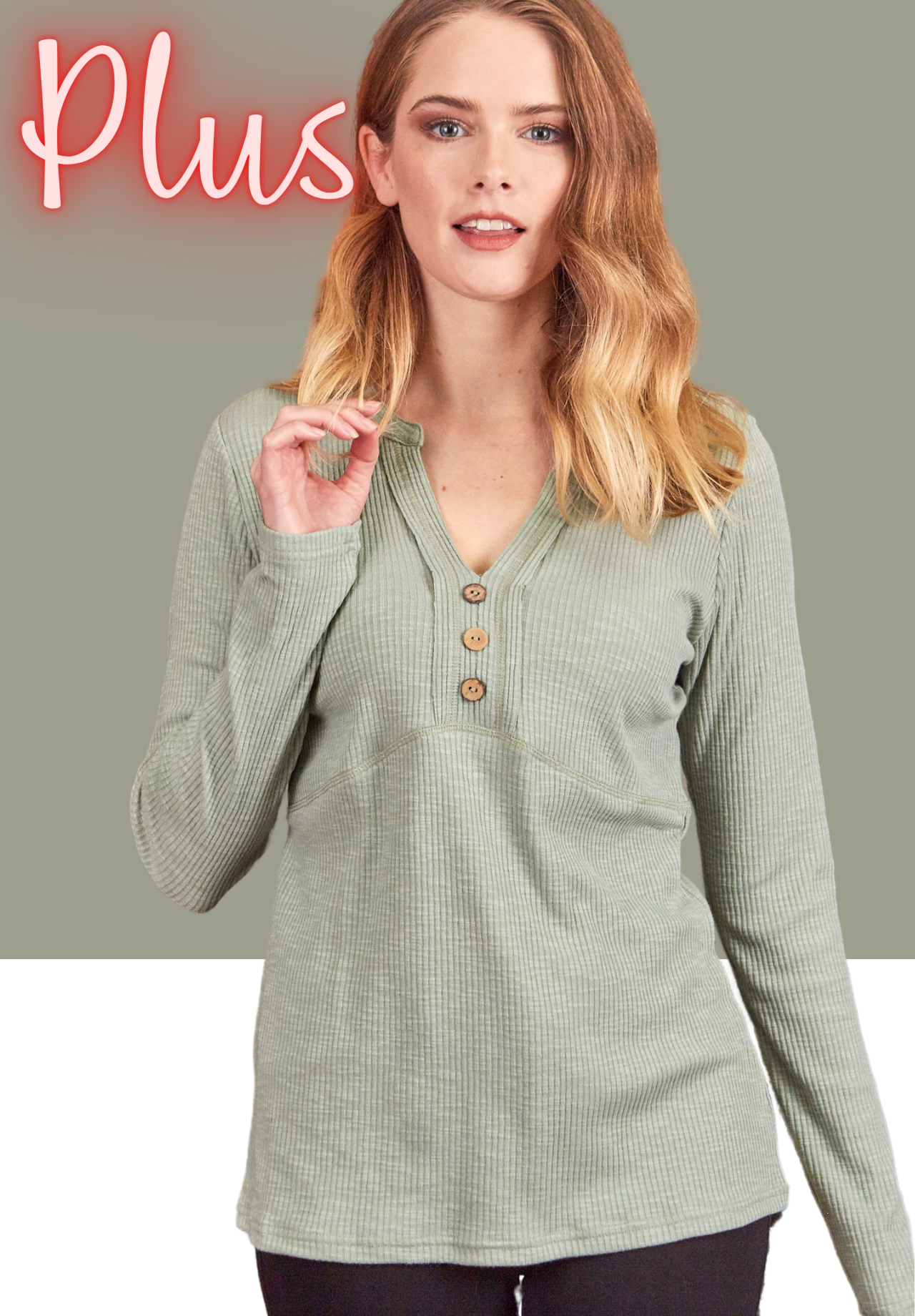 2tone rib V neck top 13007-PLUS