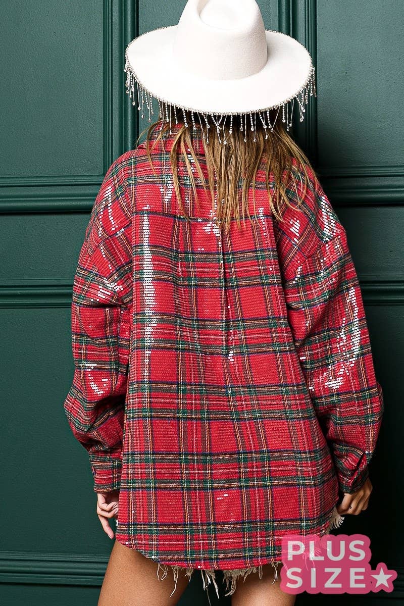 PLUS CLEAR SEQUIN PLAID CHRISTMAS SHIRT