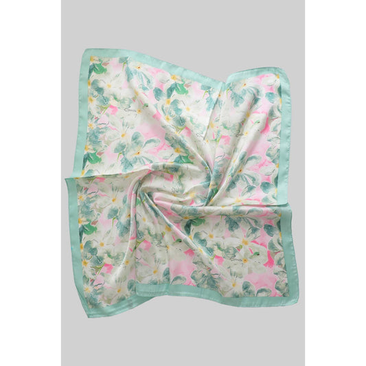 COLORFUL SILKY SQUARE SCARF WITH FLOWER PATTERN