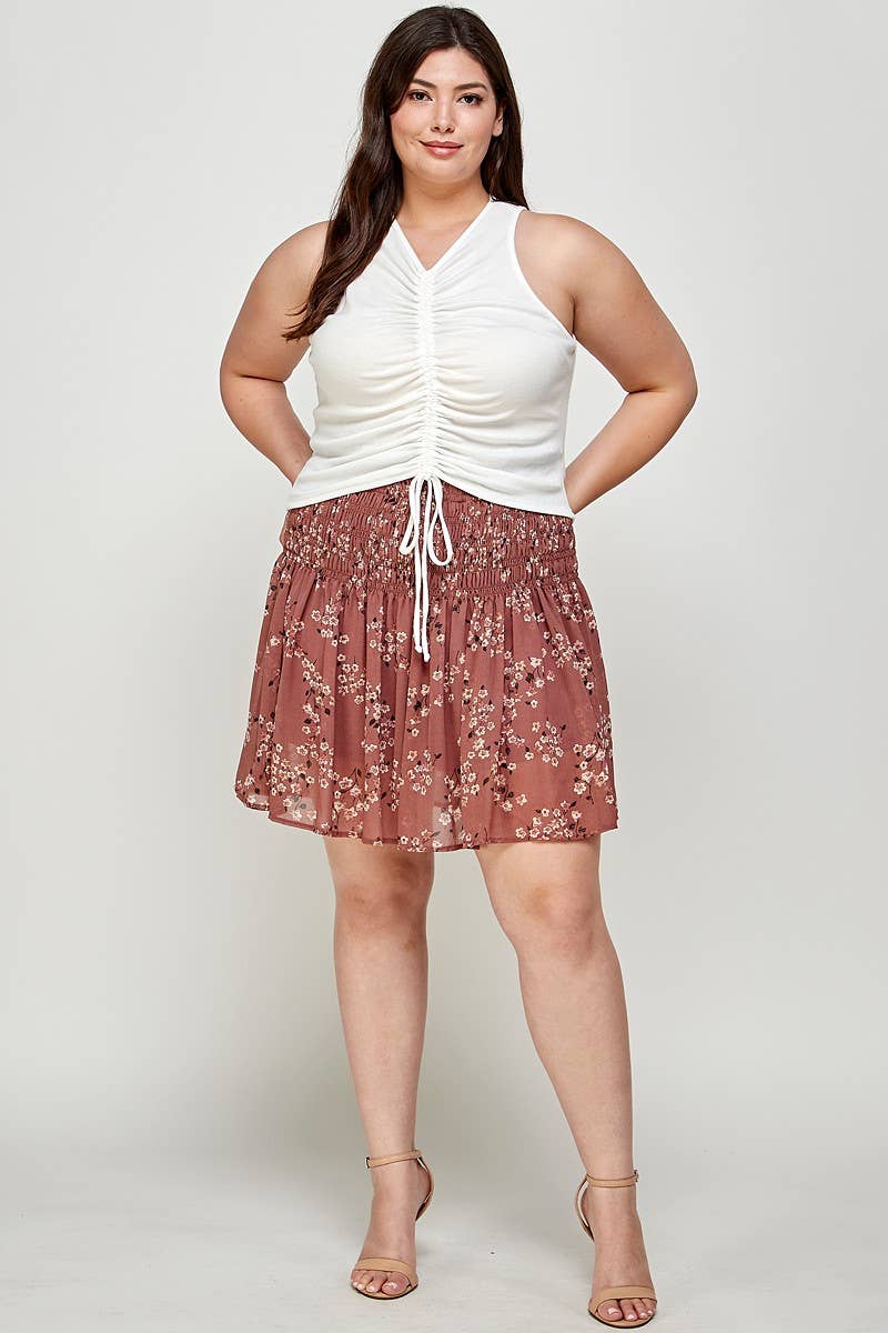 Plus Size Skort Floral Smocked A-Line - SS2163P-2SK
