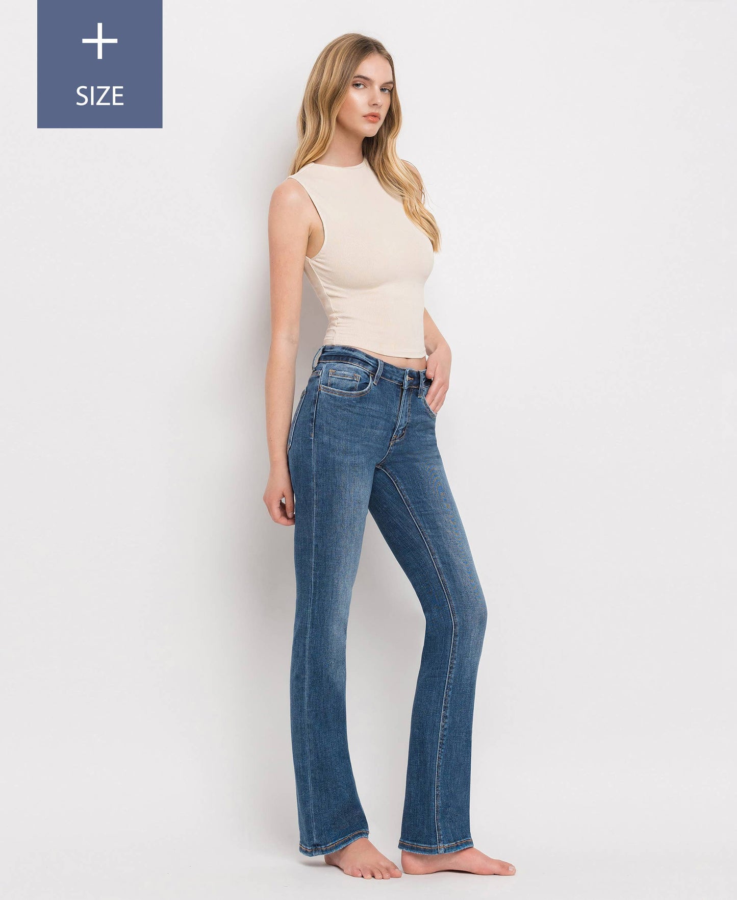 PLUS SIZE TUMMY CONTROL MID RISE BOOTCUT JEANS LV1064-P