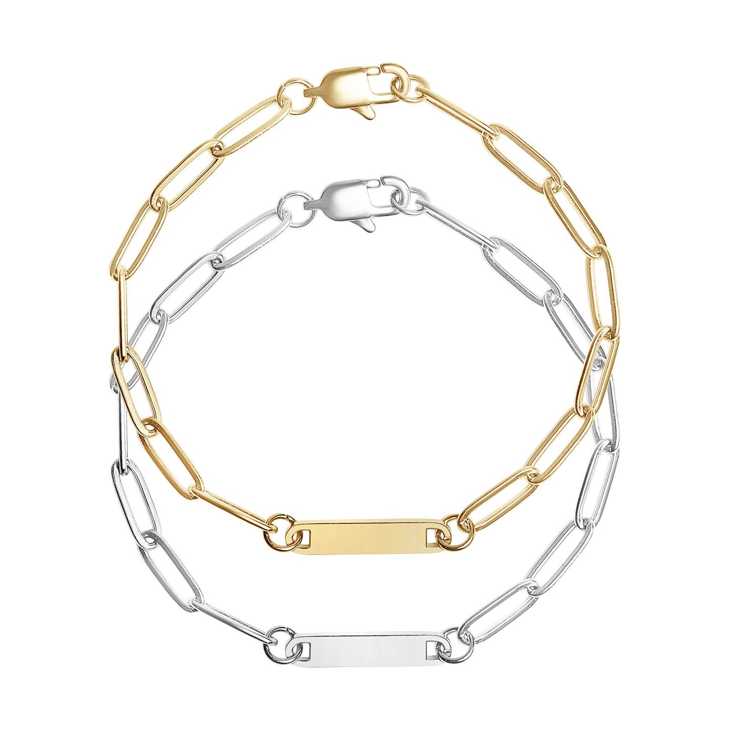 Stainless Steel Engravable Paperclip Bar Bracelet