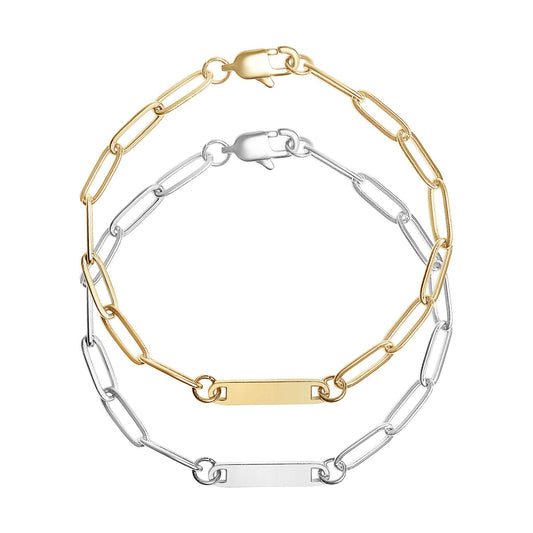 Stainless Steel Engravable Paperclip Bar Bracelet