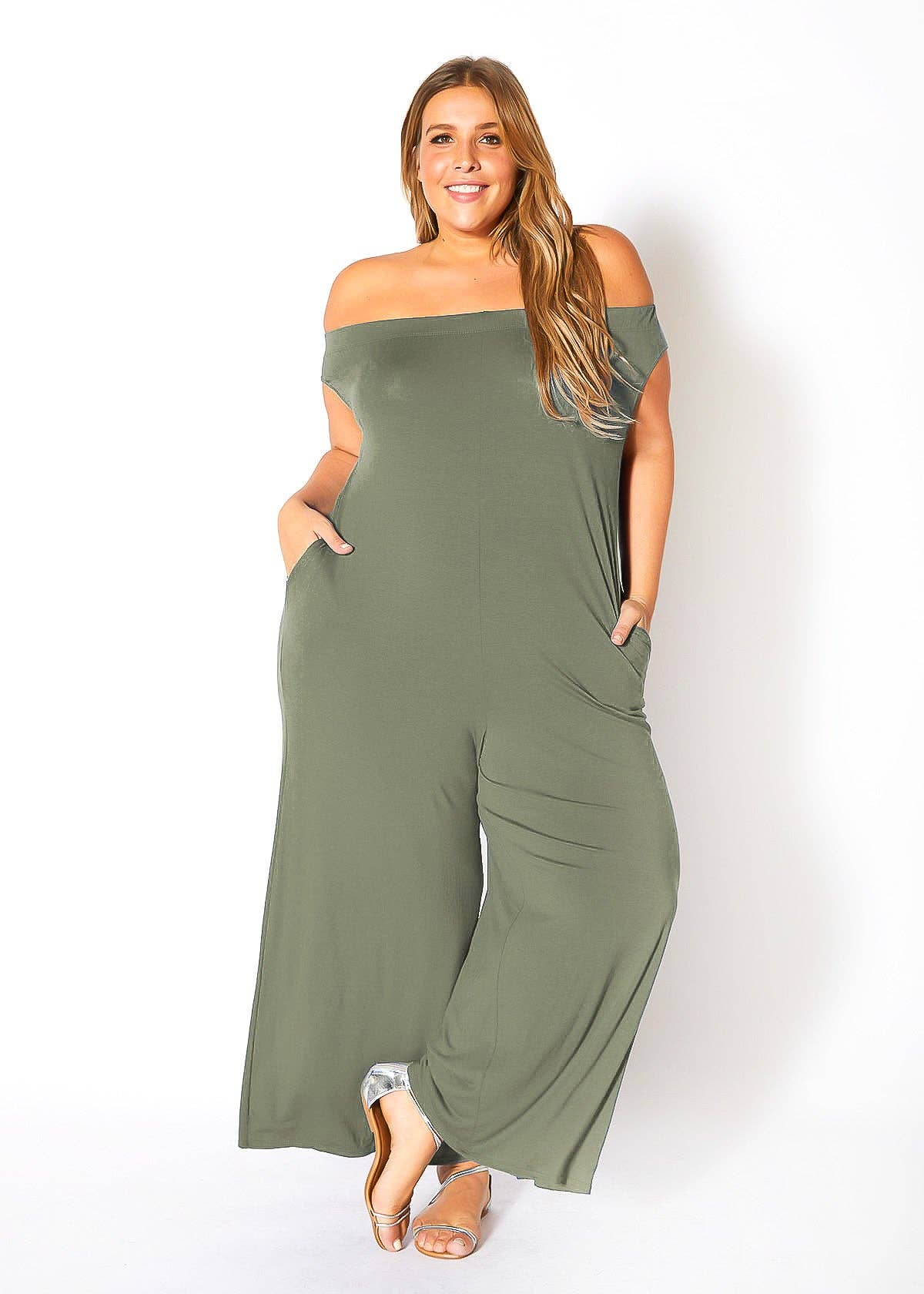 Bellatrix Plus Size Off Shoulder Wide Leg Jumpsuit