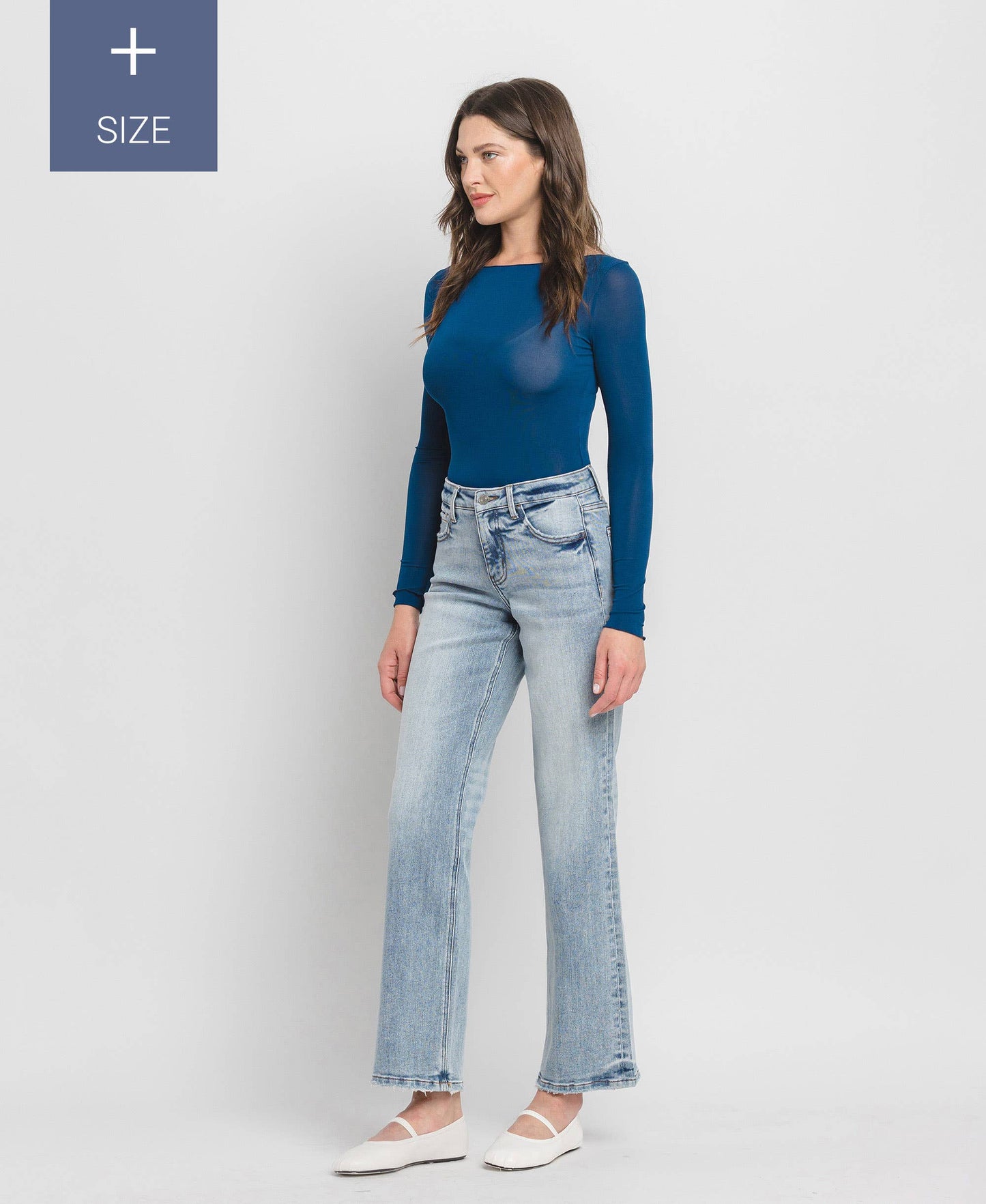 PLUS SIZE TUMMY CONTROL MID RISE SLIM WIDE JEANS LV1358-P