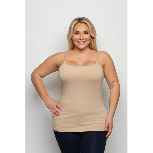 PLUS SIZE BUILT IN BRA SCOOP NECK BASIC CAMI TANK TOP