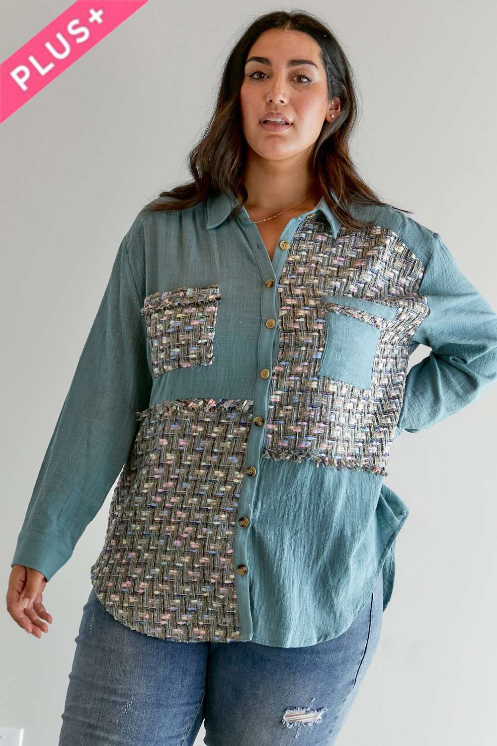 PLUS MULIT PRINTED CHEST POCKET BUTTON DOWN SHIRT