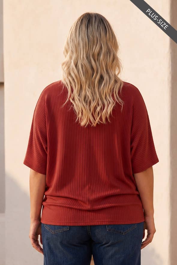 PLUS SIZE Soft Rib V-Neckline Ruched Top