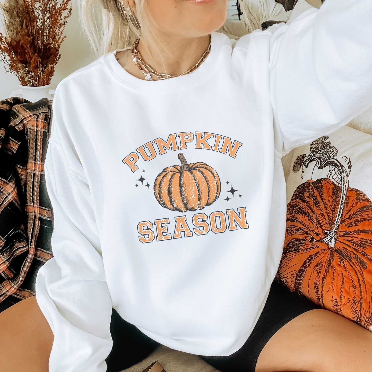 Retro Distressed Pumpkin Season Fall Crewneck Sweatshirt