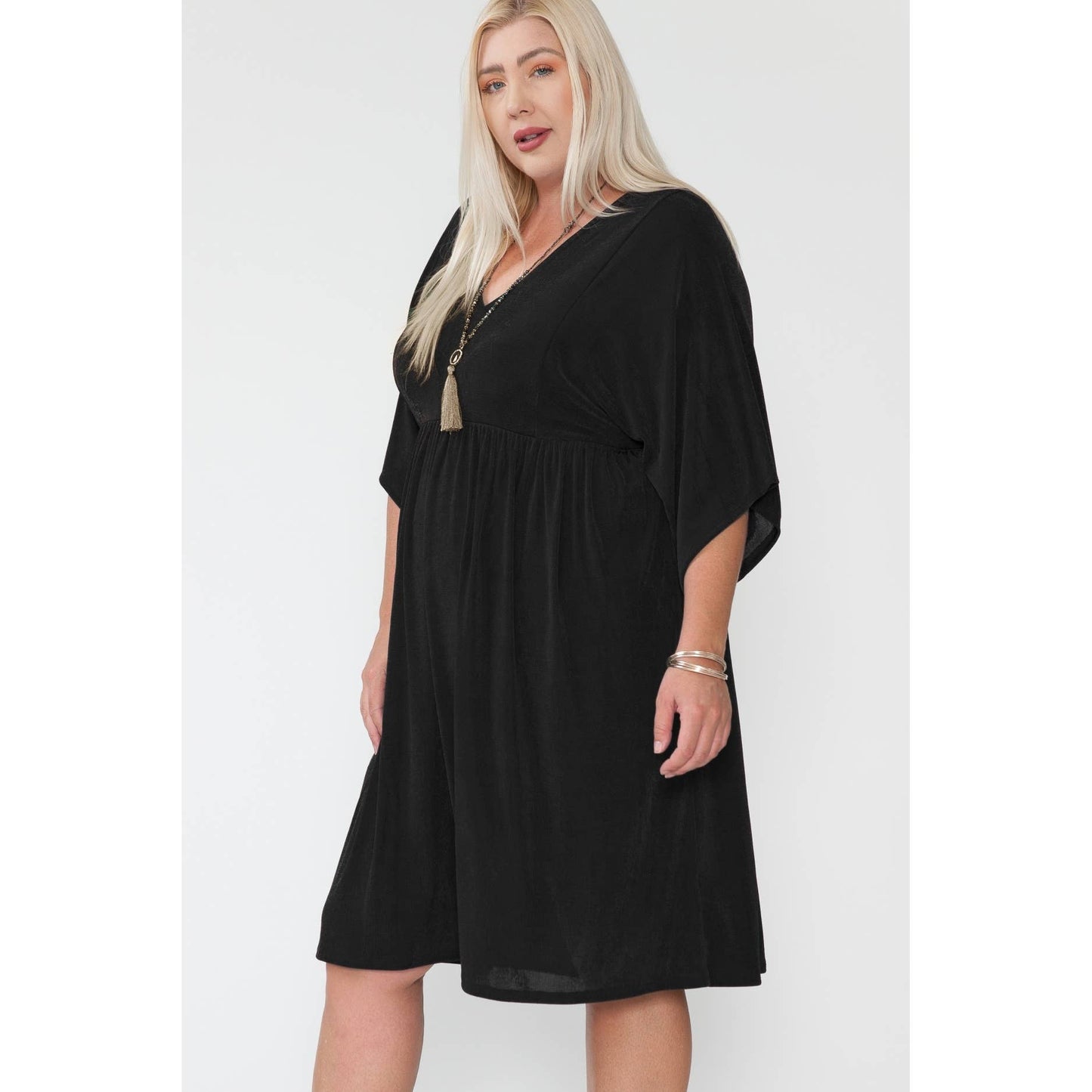 Plus Size V-Neck Dolman Sleeve Holiday Midi Dress