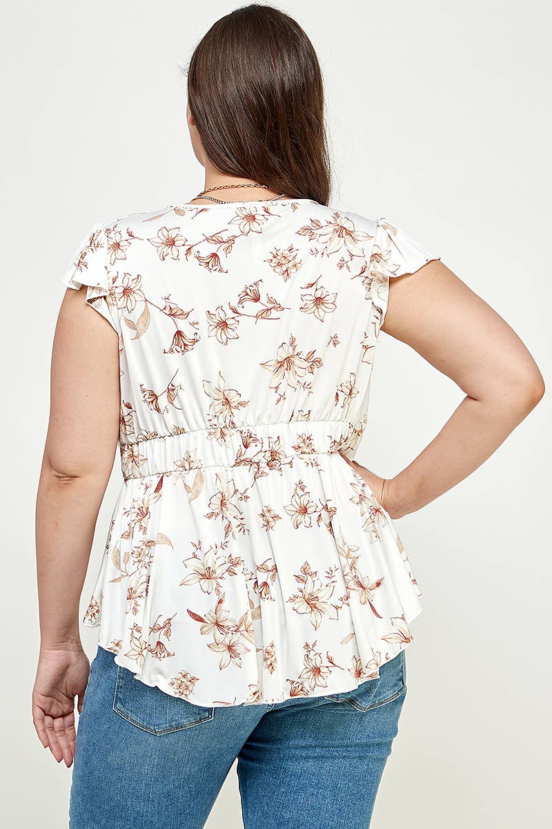 Plus Size Floral Ruffle Babydoll Top KY18037-T