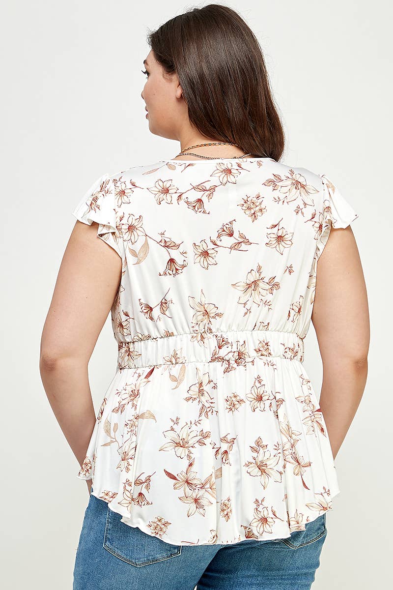 Plus Size Floral Ruffle Babydoll Top KY18037-T