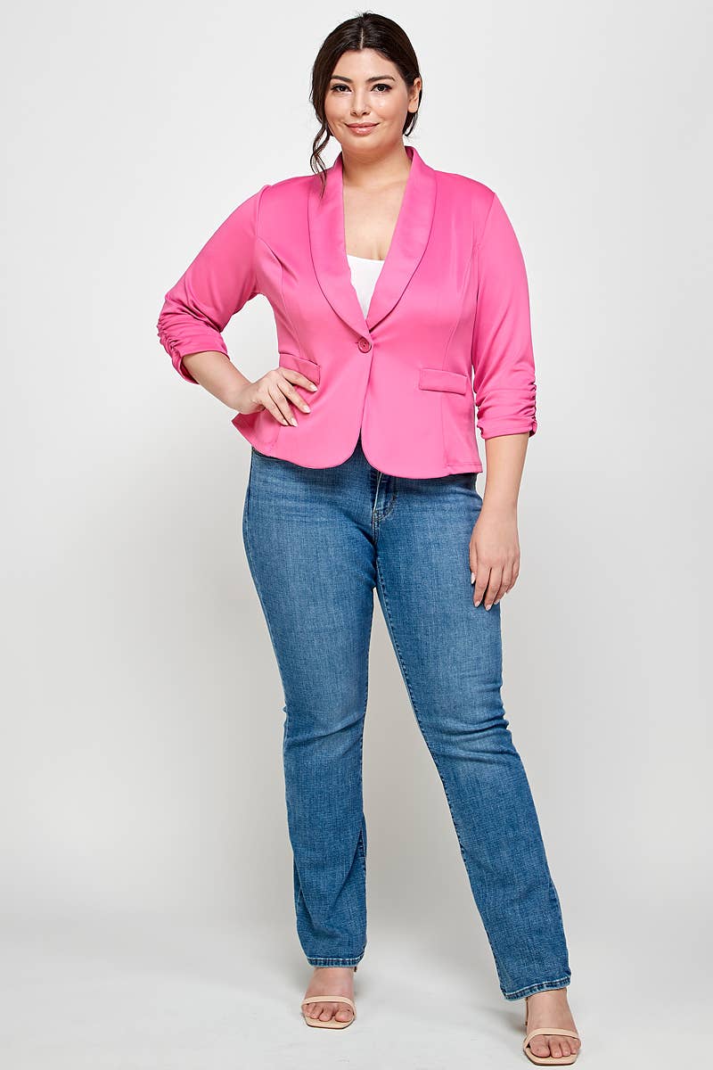 Plus Size Blazer Jacket With Ruched Sleeves - WG17604-2J