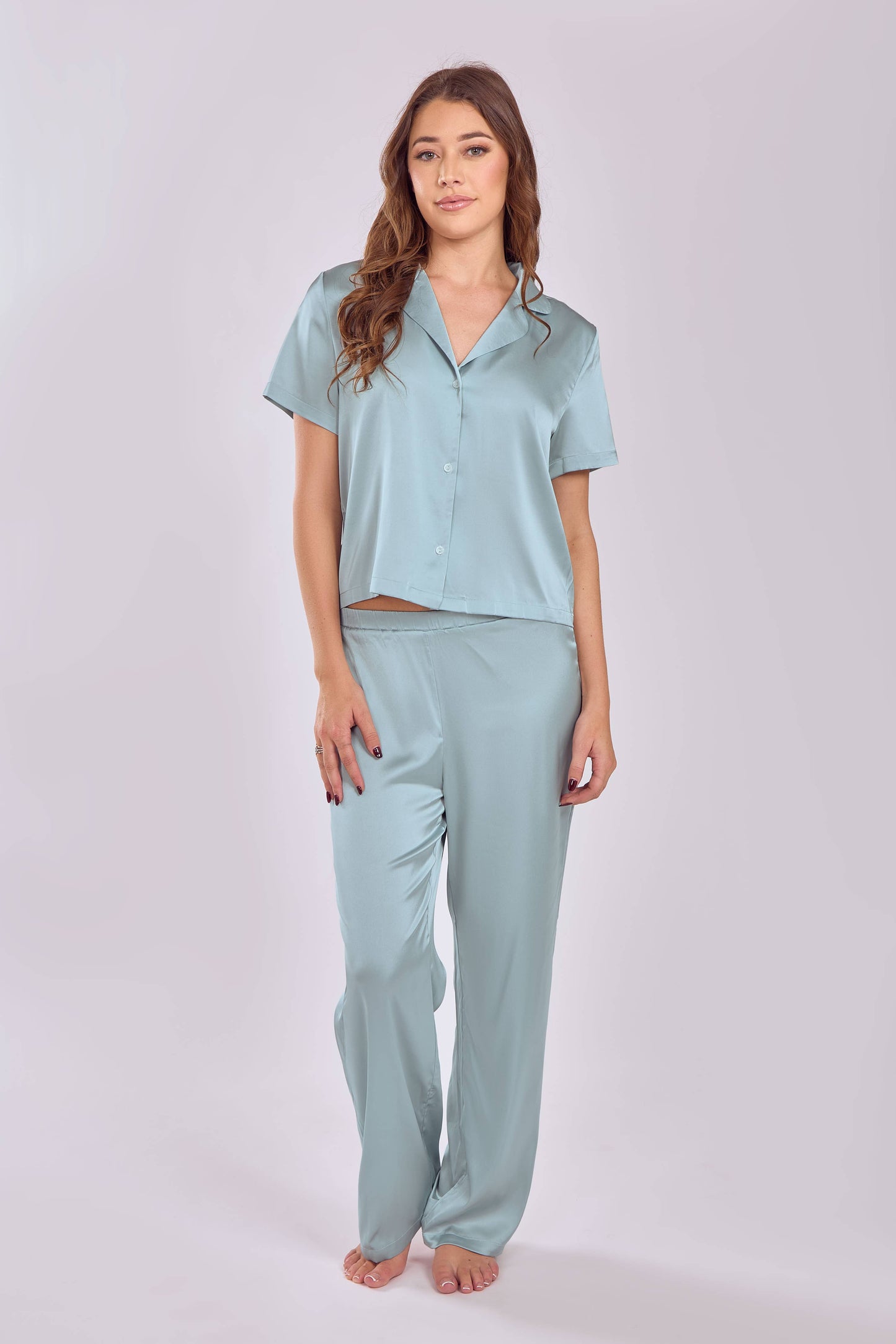 Camille Sage Stretch Satin Soft Cup Dress/Gown