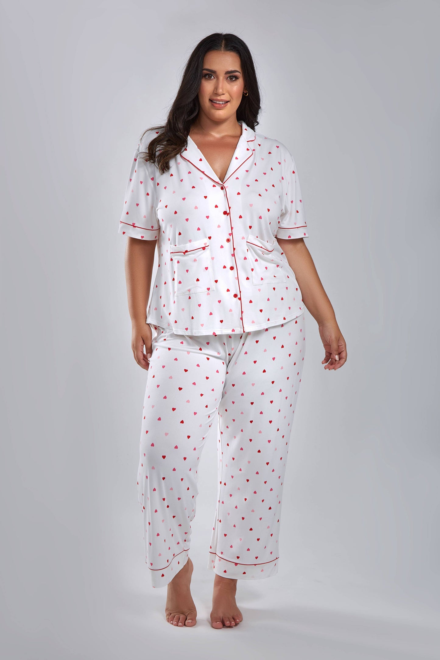 Angela Heart Plus Size Notch Collar Knit PJ Pant Set
