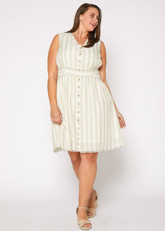 Nurode's Plus Size Sleeveless Button Down Stripe Dress