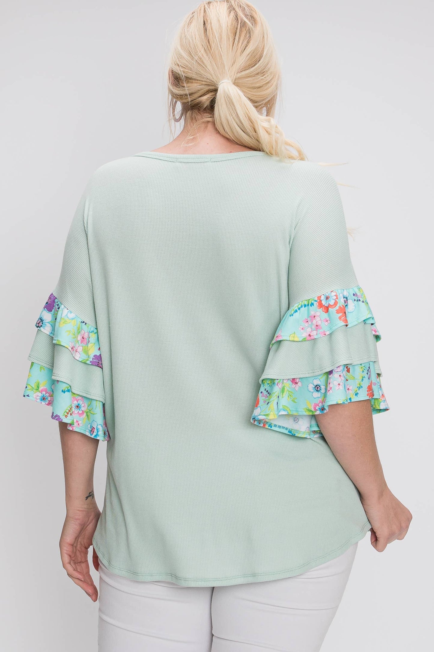 Plus tiered ruffle short sleeve top-PST6046A