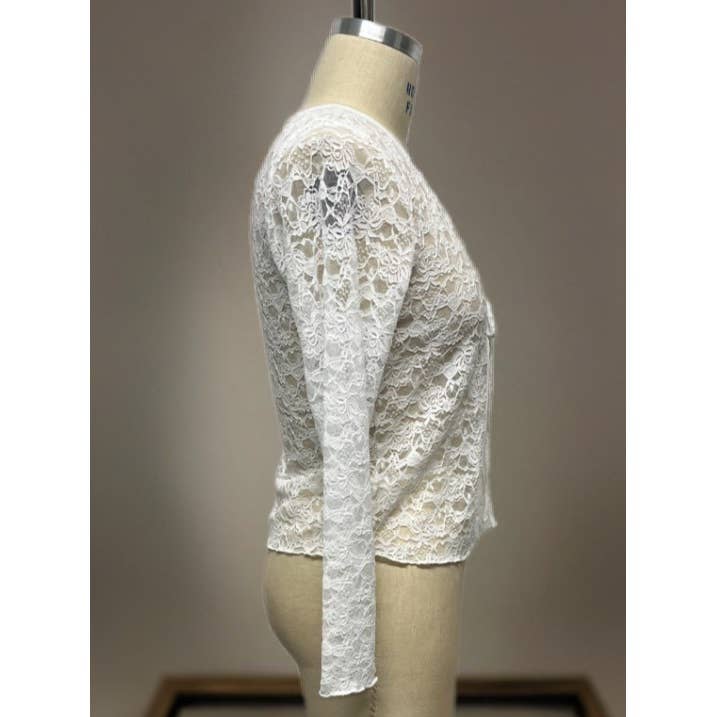 PLUS SIZE LACE OPEN TIE FRONT LONG SLEEVE BOLERO CARDIGAN