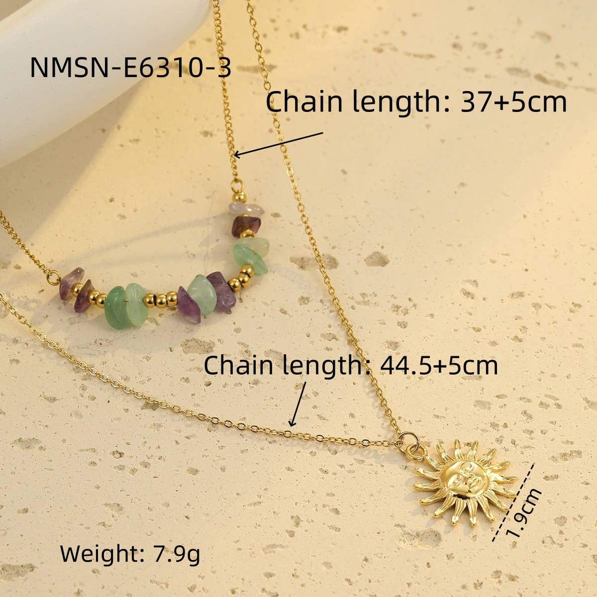Boho Sun Pendant Natural Stone Beaded Necklace_CWMM12764