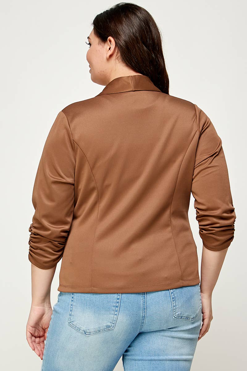Plus Size Blazer Jacket With Ruched Sleeves - WG17604-2J