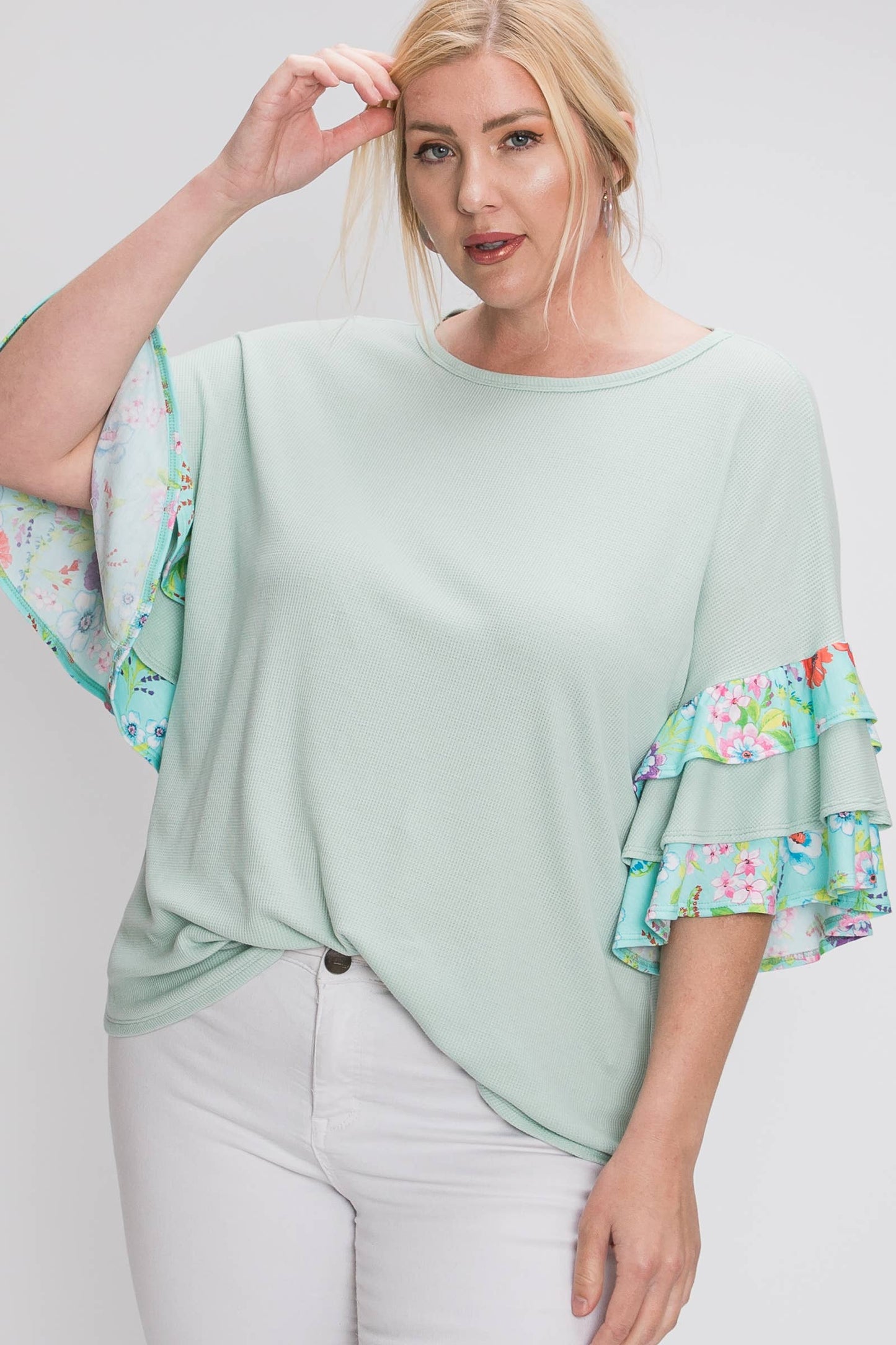 Plus tiered ruffle short sleeve top-PST6046A