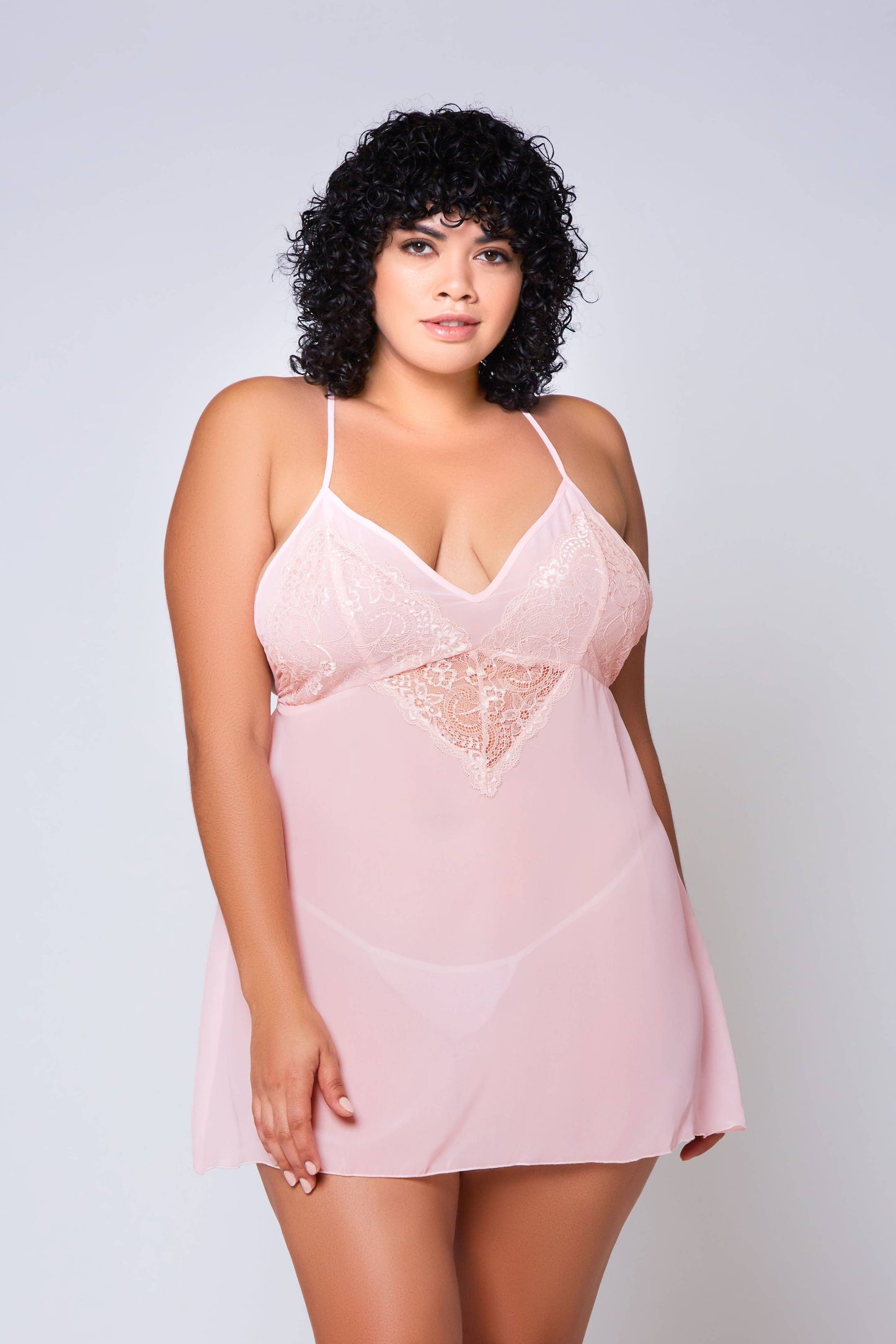 Amelie Plus Size Robe Lingerie with Ruffle Cap Sleeve