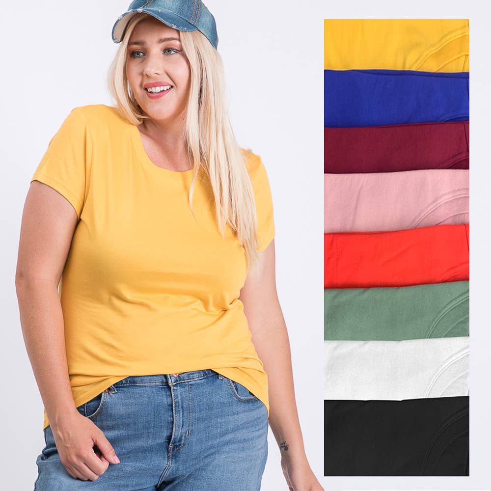 Plus Size Round Neck Basic Solid Tee Cotton Top