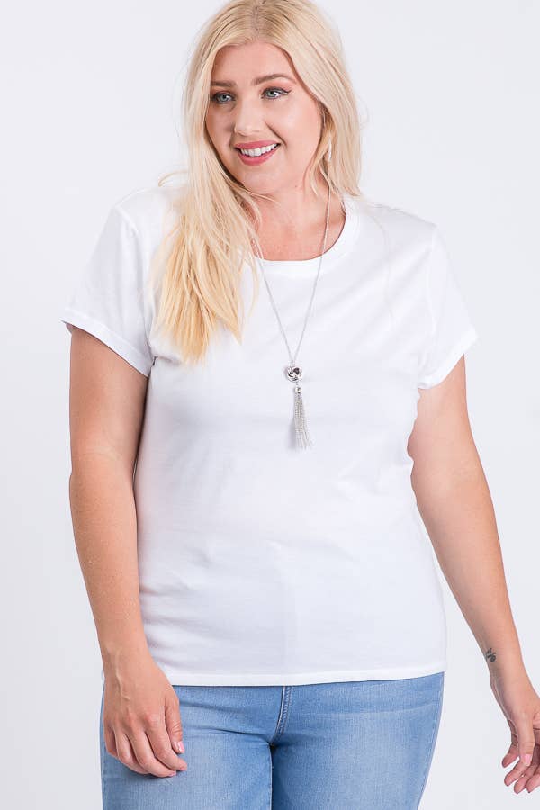 Plus Size Round Neck Basic Solid Tee Cotton Top