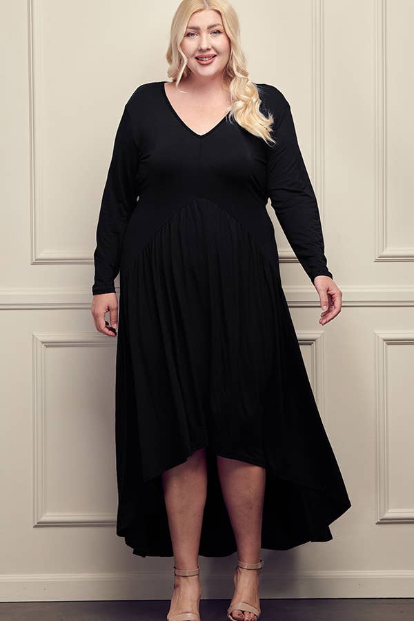 Plus Size V-Neck Long Sleeve Tail Holiday Dress