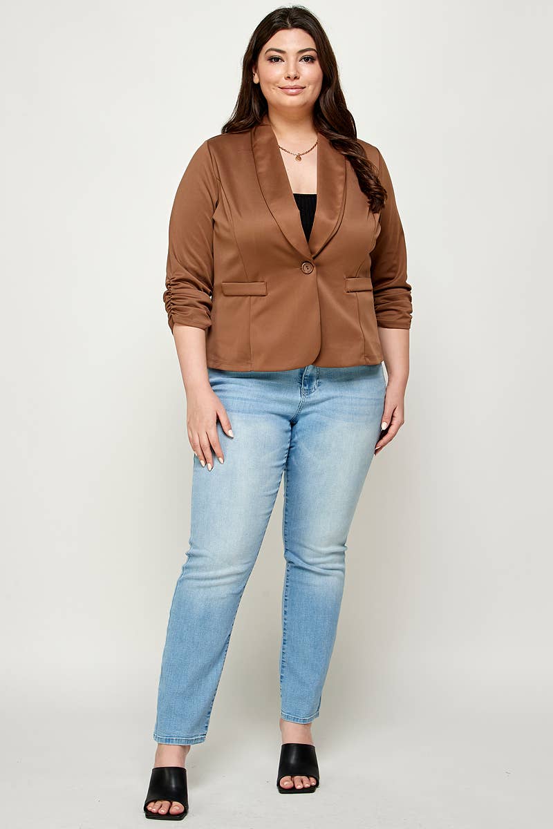 Plus Size Blazer Jacket With Ruched Sleeves - WG17604-2J