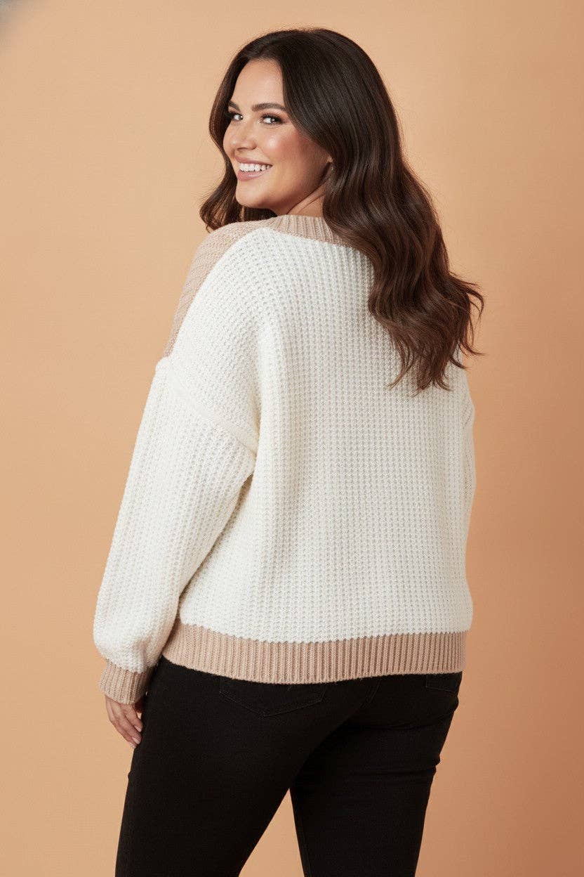 PRETTY BASH Plus Size Textured Reverse Seam V-Neck Sweater