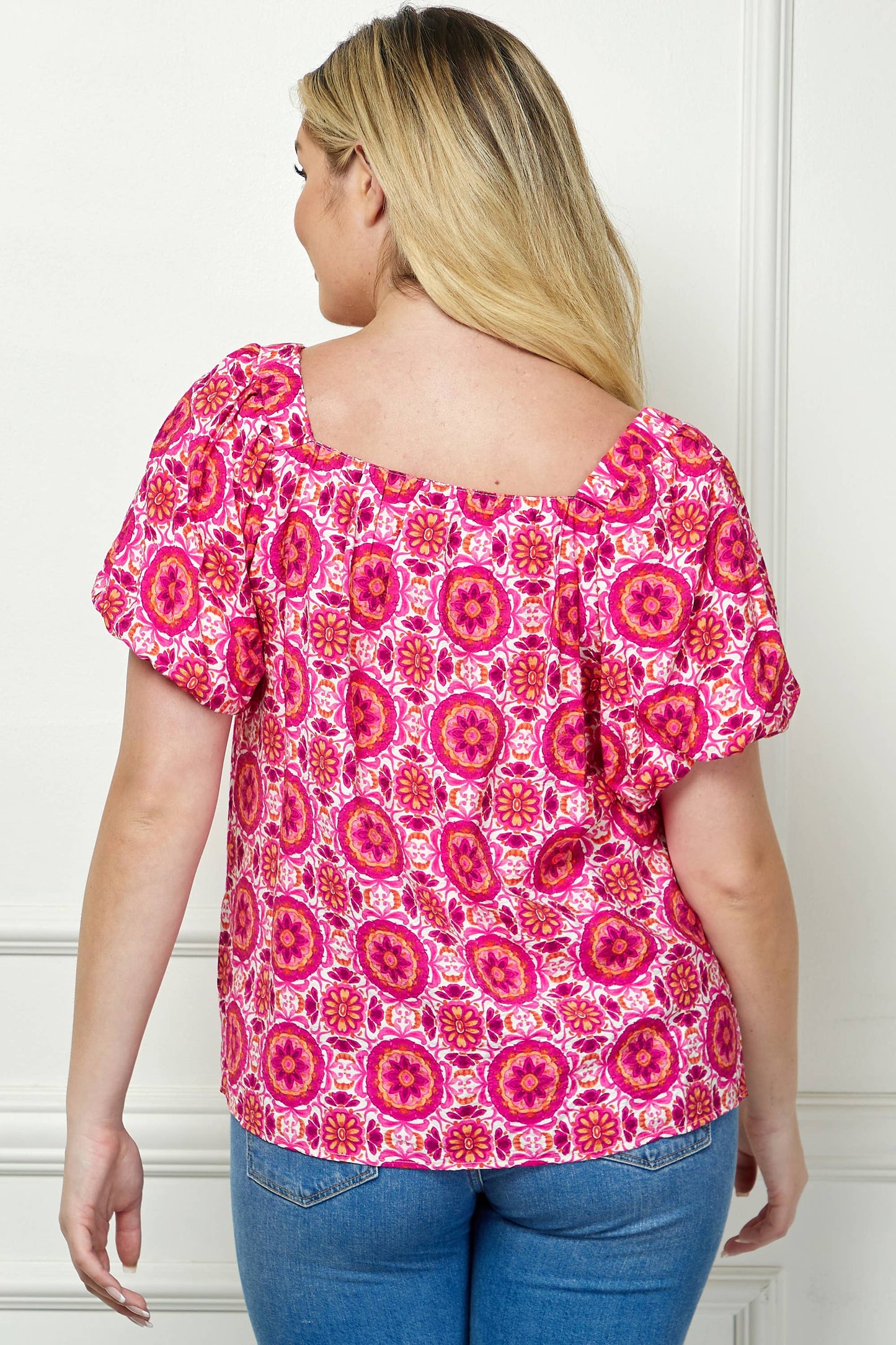 PLUS SIZE SHORT BUBBLE SLEEVE TRAPEZE BLOUSE G230550A49X