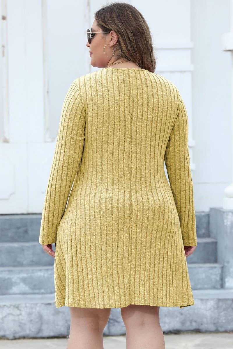 CWDSD1996_ Plus Size High WaistElegant Long Sleeve Dress