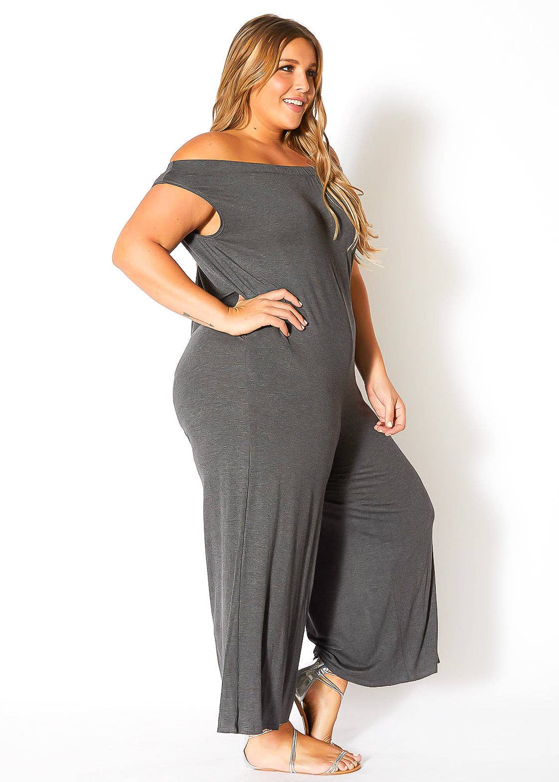Bellatrix Plus Size Off Shoulder Wide Leg Jumpsuit
