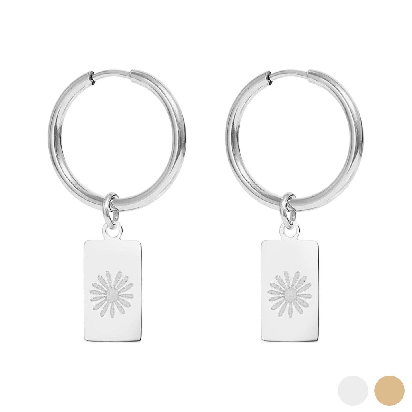 18K Gold PVD Stainless Steel Flower Pendant Hoop Earrings