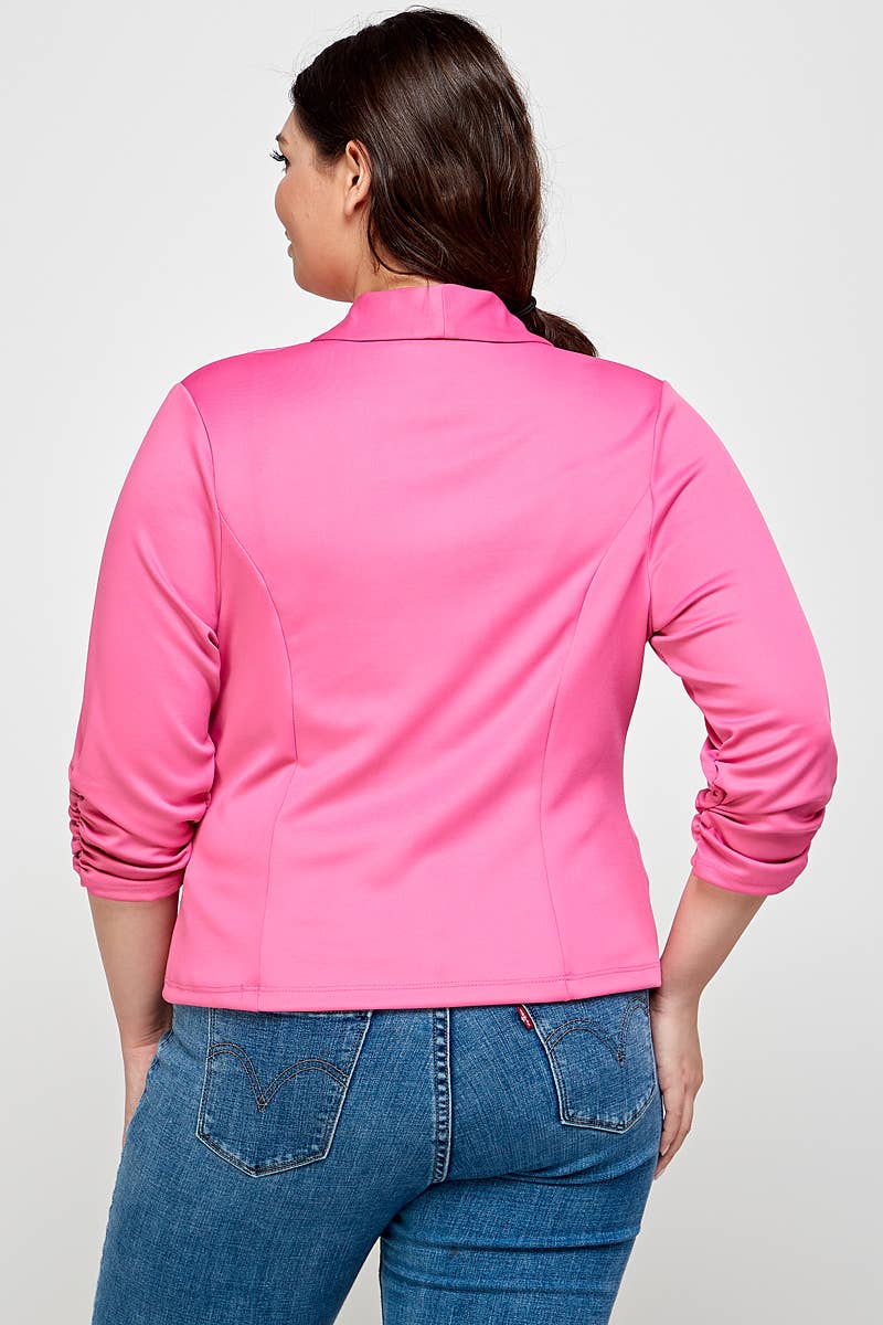 Plus Size Blazer Jacket With Ruched Sleeves - WG17604-2J