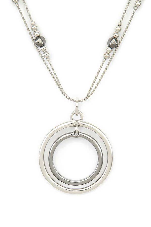 Metal Beads & 2 Tone Hoops Pendant Necklace Set