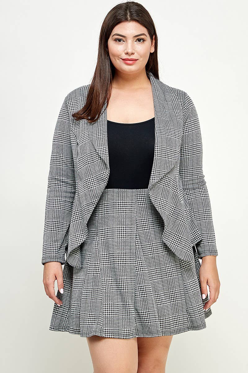 Plus Size Blazer Plaid Knit Ruffled - KY18165-J