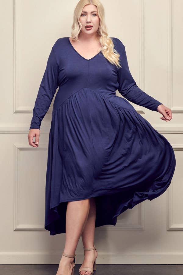 Plus Size V-Neck Long Sleeve Tail Holiday Dress