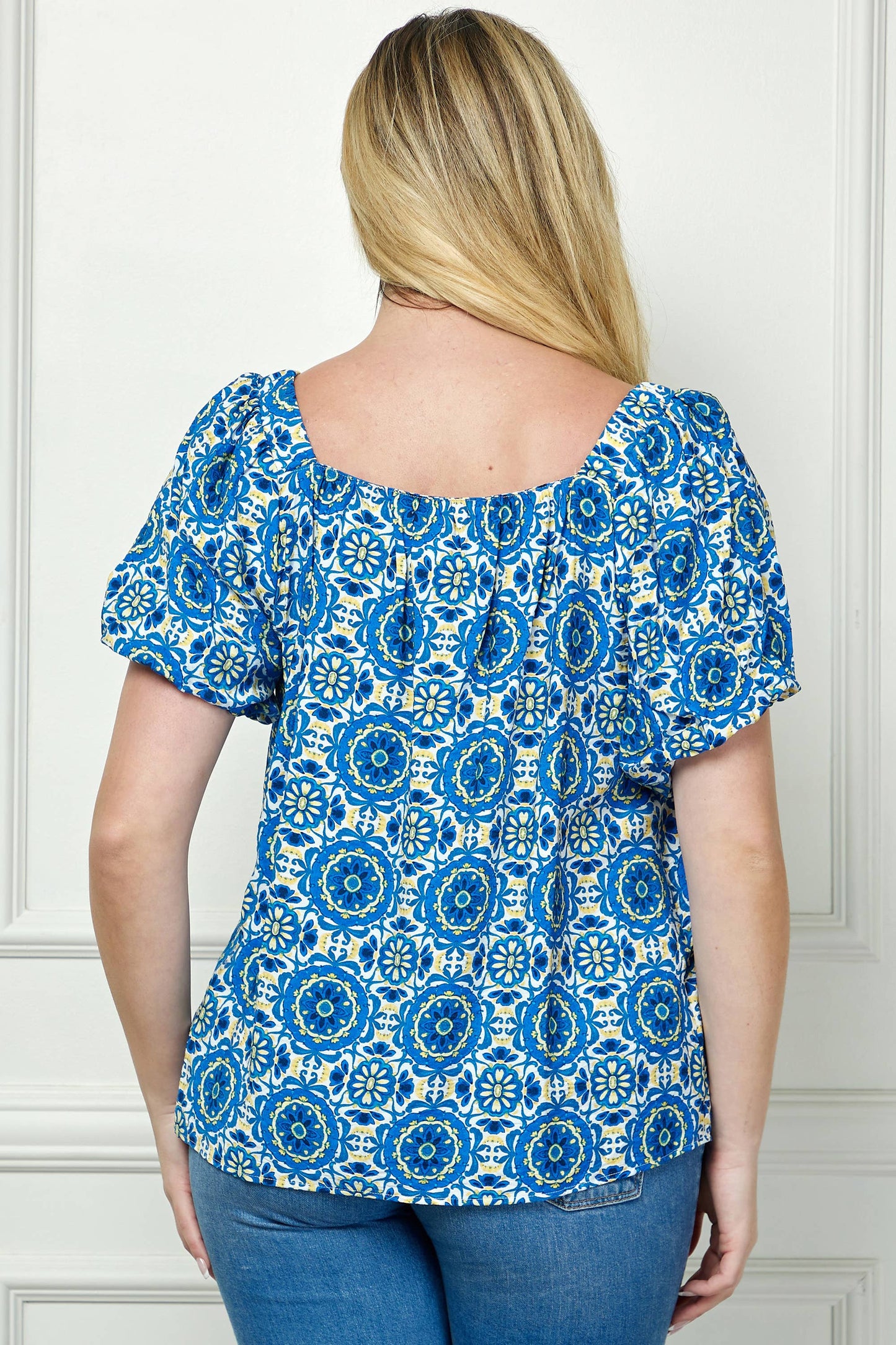 PLUS SIZE SHORT BUBBLE SLEEVE TRAPEZE BLOUSE  G230550A49X