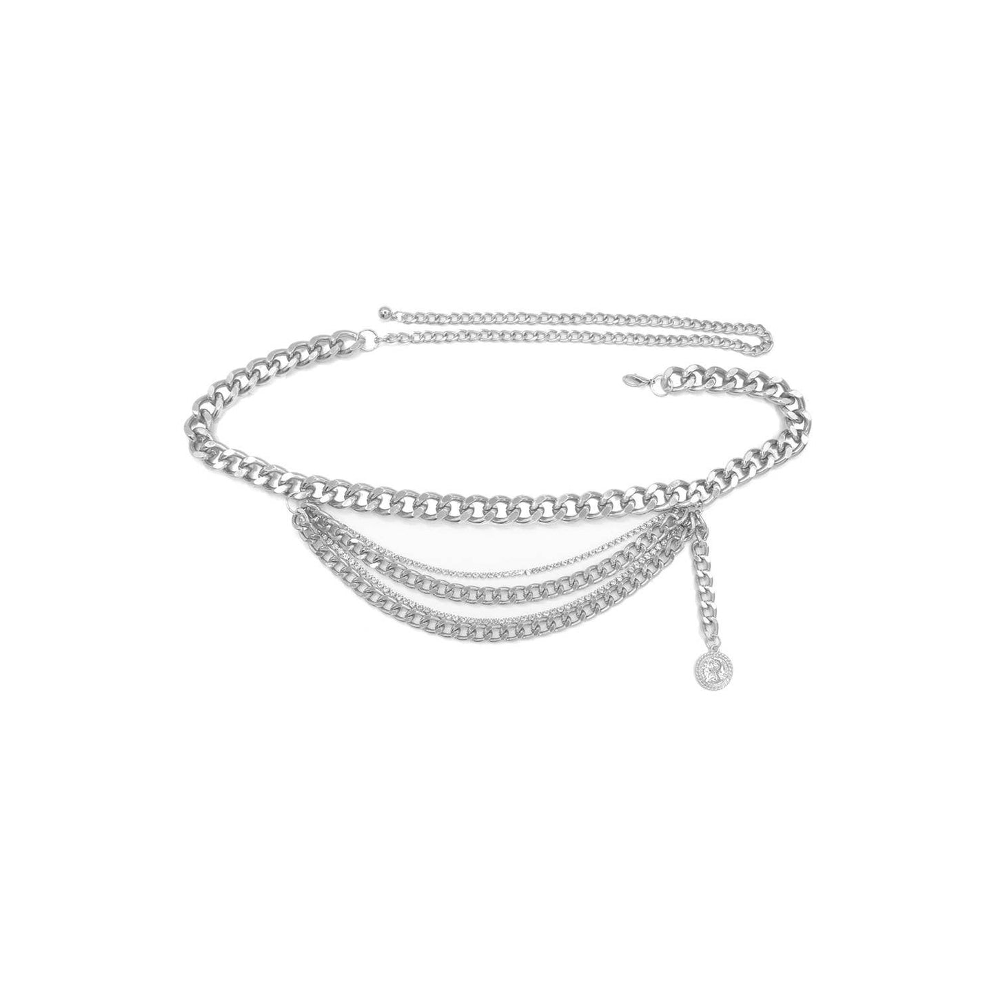 LAYERED CUBAN CHAIN BRACELET WITH RHINESTONES