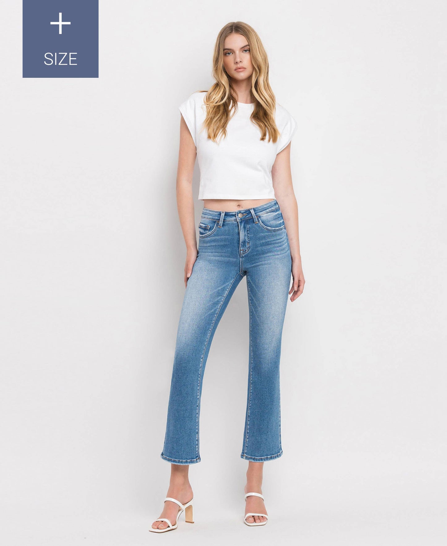 PLUS SIZE TUMMY CONTROL MID RISE CROP FLARE JEANS LV1357-P