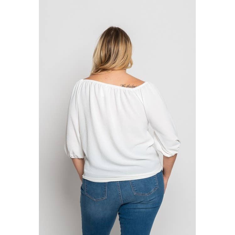 PLUS SIZE TIE FRONT OFF SHOULDER TOP