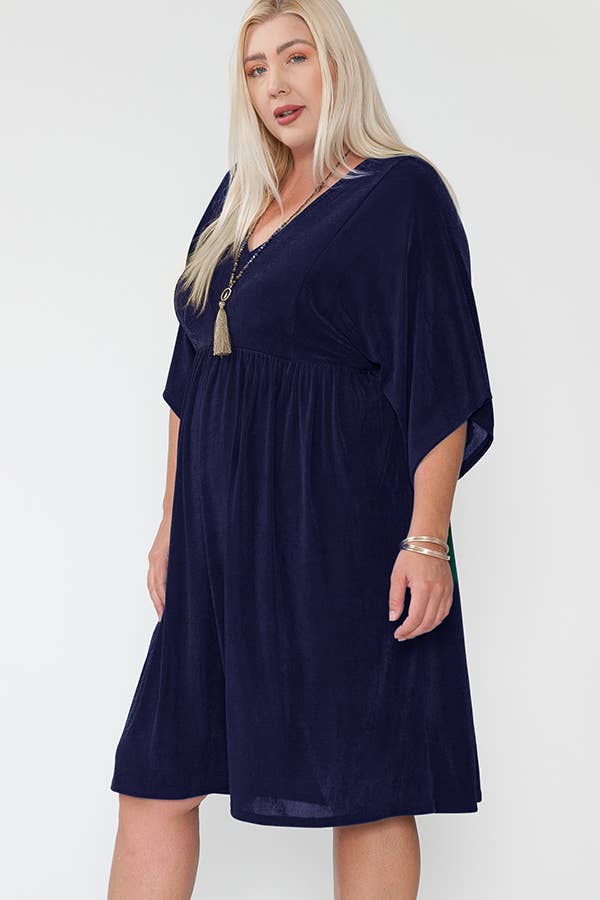 Plus Size V-Neck Dolman Sleeve Holiday Midi Dress