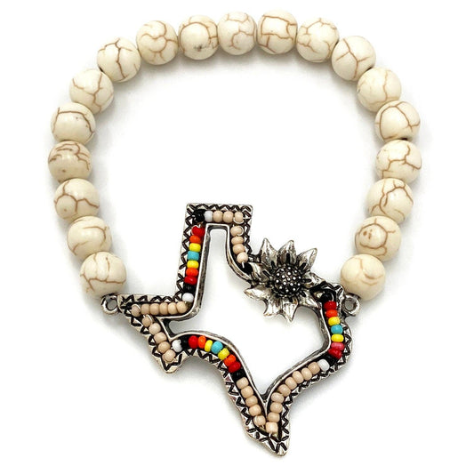 Texas Seed Bead Flower Southwestern Bohemian Stretch Bracelet