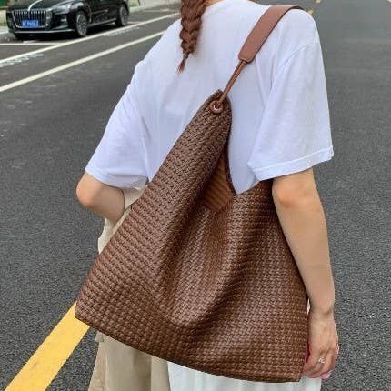 VEGAN FAUX LEATHER WOVEN TOTE SHOULDER BAG | 40P587